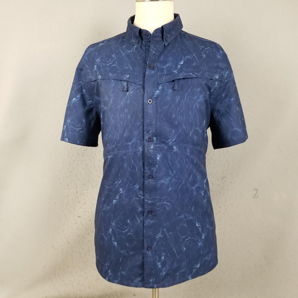 Silver Bait Shirt Mens Medium Short Sleeve Fishing UPF 50‎ Zip Pockets Vented